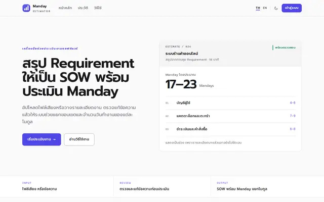 หน้าตาของ AI Manday Estimator