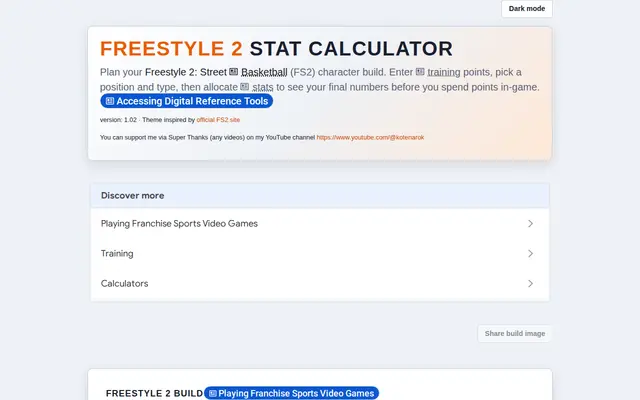 หน้าตาของ Freestyle 2 Stat Calculator