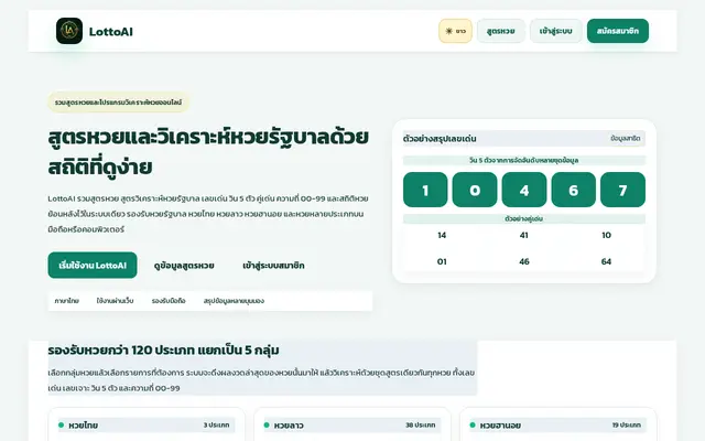 หน้าตาของ LottoAI บนจอคอม