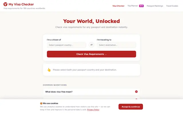 หน้าตาของ My Visa Checker