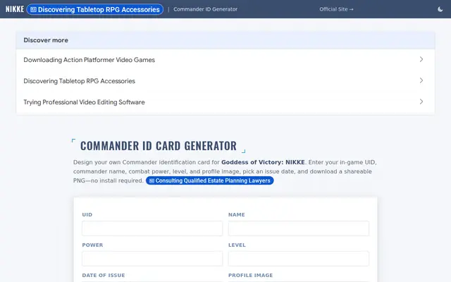 หน้าตาของ NIKKE Commander ID Card Generator