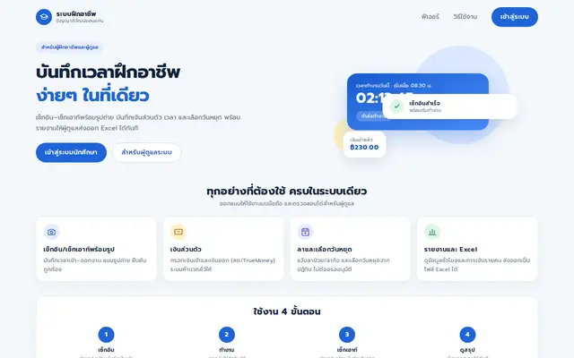 หน้าตาของ ระบบบันทึกการฝึกอาชีพ บนจอคอม