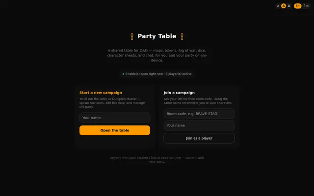 หน้าตาของ Party Table DnD