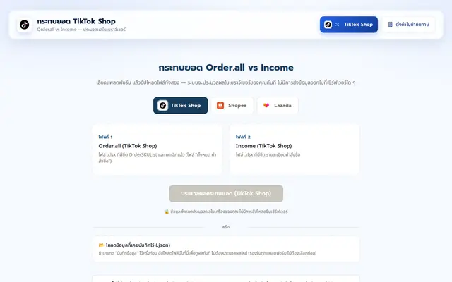 หน้าตาของ เครื่องมือกระทบยอด Order.all กับ Income