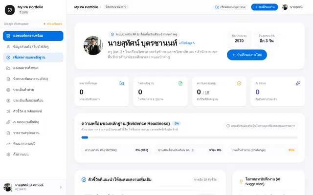หน้าตาของ My PA Portfolio