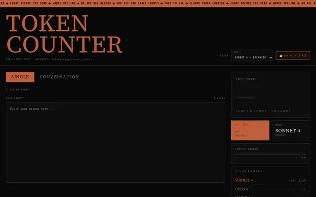 หน้าตาของ Claude Token Counter