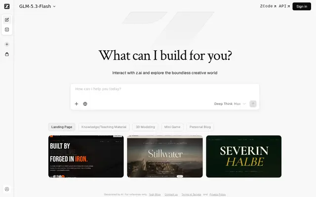 หน้าตาของ z.ai API บนจอคอม